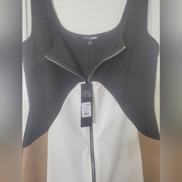 SOLD-Fashion Nova Dress - Dimensional Mini Zip Up Women's Sz L NWT - Picture 7 of 11